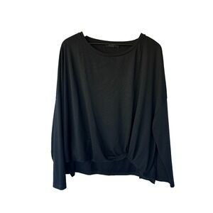 AllSaints Wilma Darc LS Tee L Black Long Sleeve Twist Front Oversized Minimalist